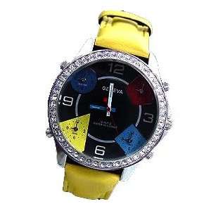  World Time Zone Leather Bling HIP HOP Fashion Watch 
