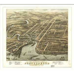 Historic Plattsburgh, New York, c. 1877 (L) Panoramic Map Poster Print 