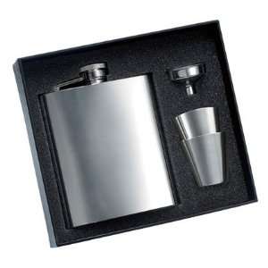  Shiny Rimless Silver Flask   3 Piece Set 