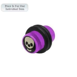  0 Gauge Skull Logo Acrylic Purple Ear Plug Jewelry