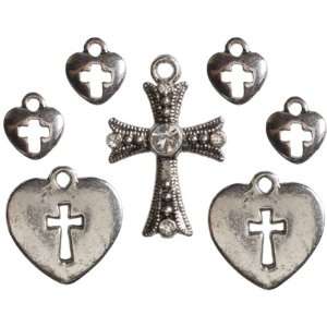 Cross Culture Metal Charms Silver Cross/Heart 7/Pkg Arts 