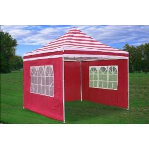  10x10 Pop up 4 Wall Canopy Party Tent Gazebo Ez Red Stripe 