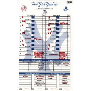  Yankees at Royals 4 08 2008 Game Used Lineup Card (MLB 
