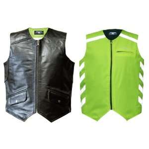   Green Reversible Safety Vest. Leather Reverses to Colored Nylon. DOCM