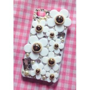  Bling Daisy flower White Diamante Kawaii Iphone 4 /4s Case 