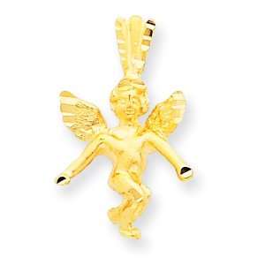  14kt 9/16in Satin & Diamond Cut Angel Charm/14kt Yellow 