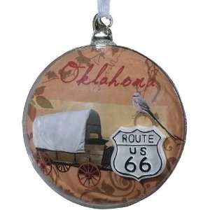  Pack of 6 State of Oklahoma Glass Disk Christmas Ornaments 