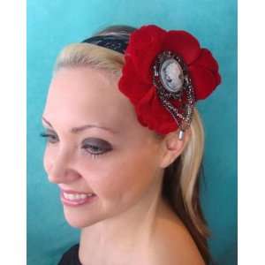  NEW Red Rose Cameo Black Lace Headband, Limited. Beauty
