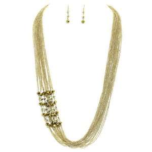  Long Layered Necklace Set; 34L; Gold Metal; Gold Faceted 