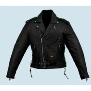 Mens Basic Leather Motorcycle Jacket W/ Side Laces & Zipout Liner (54)