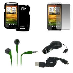  Skin Case Cover (Black) + 3.5mm Stereo Earbud Headphones (Neon Green 