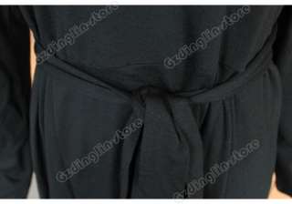   Long Sleeve Skirt Cotton Casual Mini Dress With Belt Black #191  