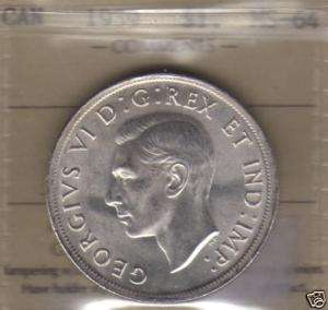 1939 Canada Silver Dollar. ICCS MS 64  