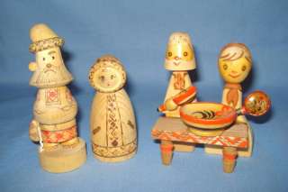 LOT of 6pc VINTAGE SOLID USSR WOODEN DOLLS  COLLECTABLE  