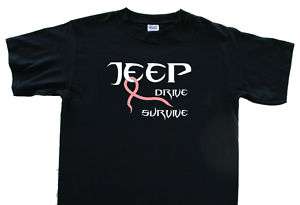 Breast Cancer Support Jeep Drive Survive Black T Shirt  
