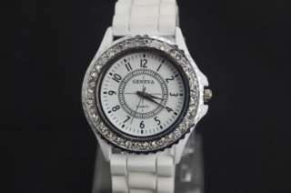 Girls Ladies Women Gift White Fashion Silicone Crystal Quartz Wrist 