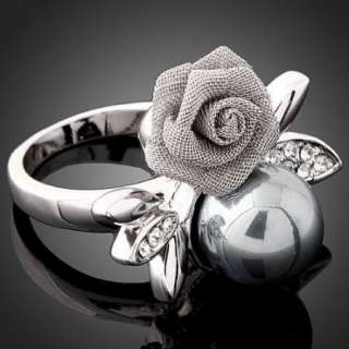 Swarovski Crystal pearl rose fashion finger Rings J0268  
