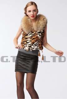 0309 Women vanity leopard stylish winter real fur vest gilet 
