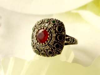SQUARE ARTISAN TURKISH RING WITH RUBIES EMERALDS AND ZIRCONS  