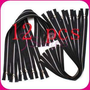 Lot of 12 Black Metal Zippers   19.5 Length BRAND NEW  