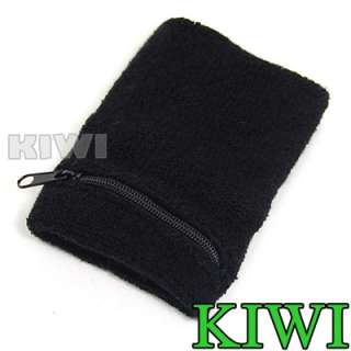 Black Zipped Wristband key pouch Sweat band Sweatband  