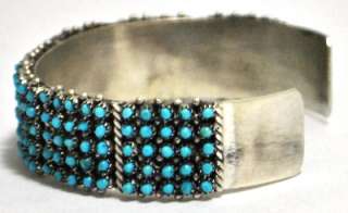 Zuni Turquoise Needlepoint Dots Sterling Cuff Bracelet   Pete & Vivien 