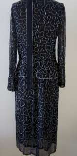 Vintage Black Silk Silver Beaded Flapper Art Deco inspired Dress 