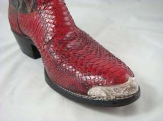Vintage Dan Post Mens Snakeskin Western Red Cowboy Boots Metal Toe 