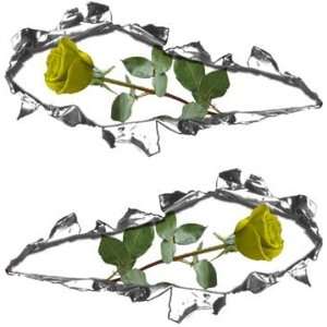    Ripped / Torn Metal Look Decals With Yellow Rose Automotive