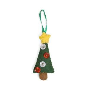 Wool Felt with Plastic Buttons Green Ornament Christmas Tree (Set of 2 
