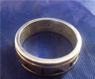 14K Gold & Sterling Silver Ring Sz 10 Men Wedding Band Box Good 