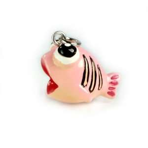  Roly Polys 3 D Hand Painted Resin Pink Fish with Stripes 