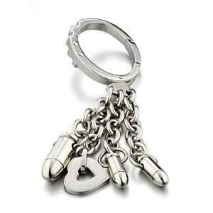   Key Ring in White Steel, form Cupid, line Heart Attack, weight 1 grams