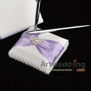 PROMOTION White and lilac Rhinestone Wedding Guest Book and Pen SET 