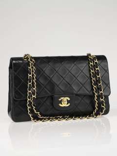 Chanel Black Quilted Lambskin Leather Medium Classic Double Flap Bag 