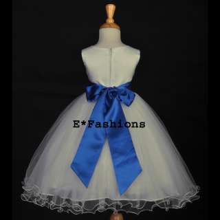 IVORY ROYAL BLUE BRIDAL FLOWER GIRL DRESS 12M 18M 2 2T 3 3T 4 4T 5 6 