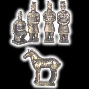 Set of 5 Qin Dynasty Terracotta Warriors In Miniatature (Med) Brass 