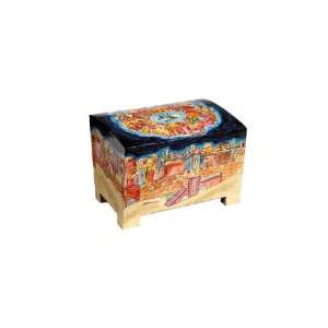   Yair Emanuel Wood Etrog Box with Jerusalem Depictions 