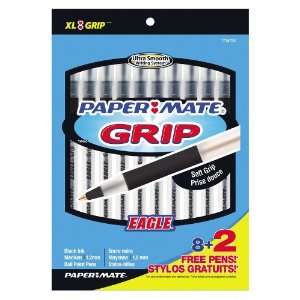  Paper Mate Eagle Grip Medium Tip Stick Ballpoint Pens, 8 