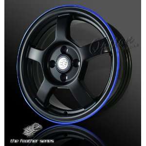 Spoke Racing Wheel Black W/ Blue Lip JDM Style Rim 15 Inch 5x114.3 