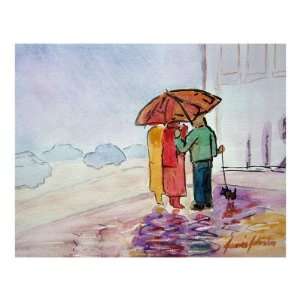  Umbrella Couples   Three Under an Umbrella Giclee Poster 