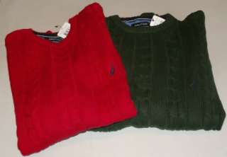 NWT Mens NAUTICA 100% Cotton Crew Neck Cable Knit Sweater Red or Green 