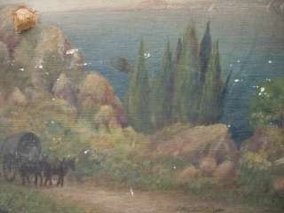 Nice antique oil on board landscape painting # as/1786  