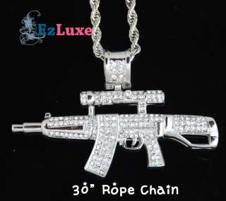 AK 47 Rifle Gun CZ Pendant Hip Hop Necklace YOUNG JEEZY  