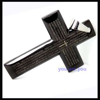 Fashion Mens Black Stainless Steel Cross Bible Pendant Necklace Free 