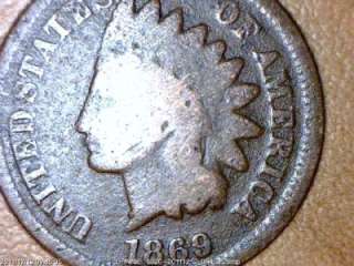 1869 over 9 INDIAN HEAD PENNY  