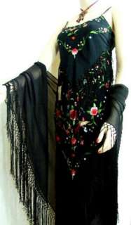 1920s Flapper Style Dress Embroidered Silk Black Mti L  