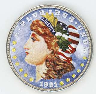 1921 Morgan Silver Dollar Coin Hand Painted Beautiful  