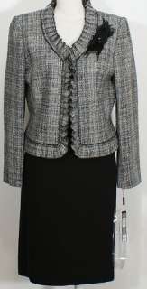 NWT TAHARI Black White Shimmer Skirt Suit 18 Pin Ruffle Tweed  
