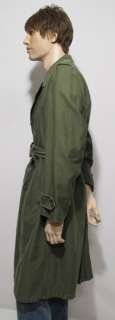 SALE Vtg 60s Army Green MILITARY Trench DOUBLE BUTTON Over Coat Long 